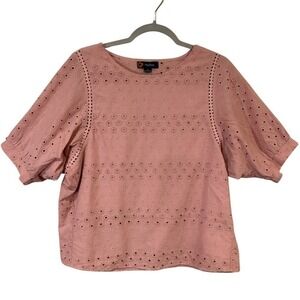 Indigo Poppy Womens Eyelet Top Pink Size Small Puff Sleeve Cotton Boho